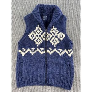 NWT Vest Womens Extra Large Blue White Wool Cable Chunk Knit Zip Cowl Neck